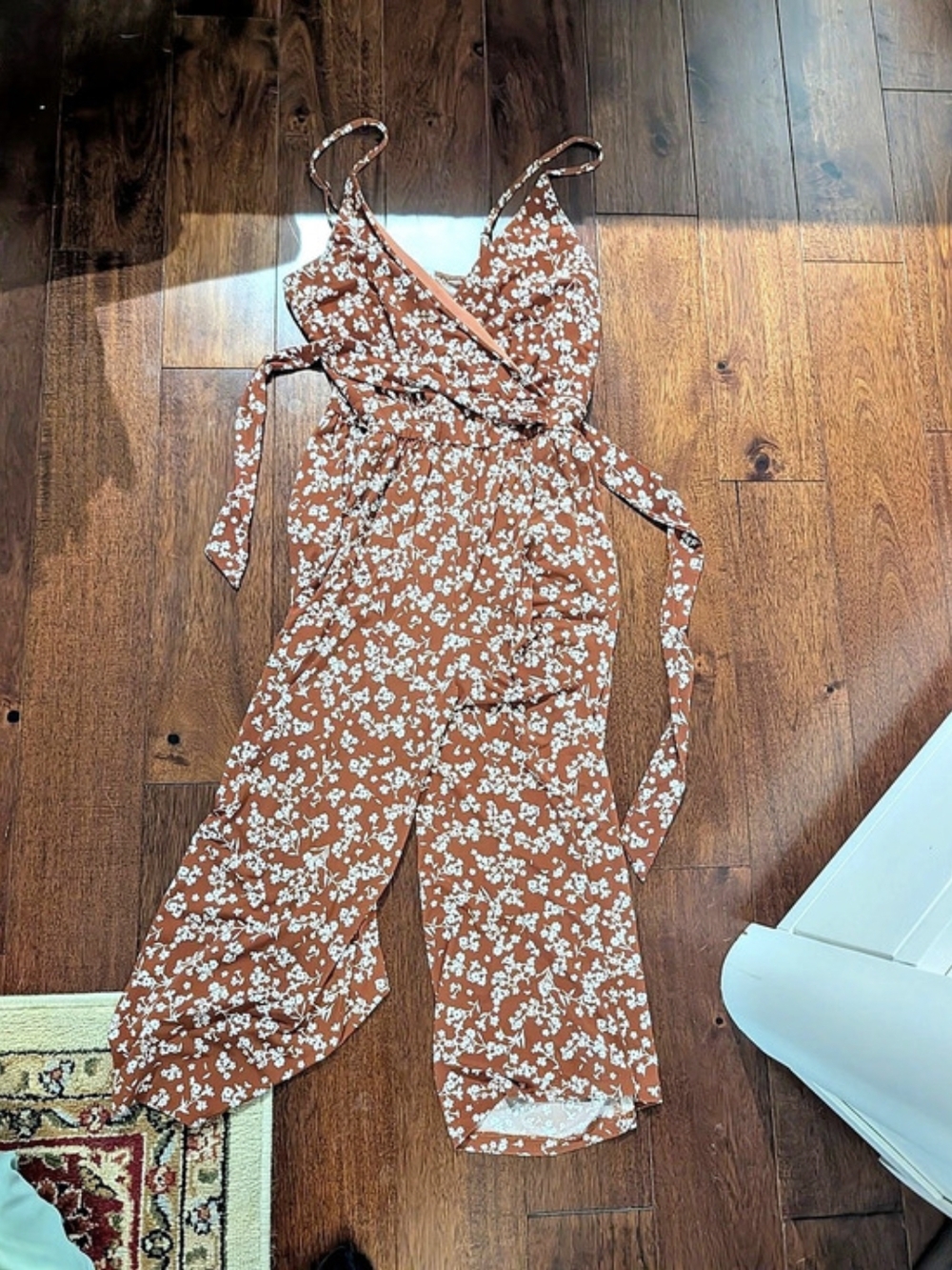 Floral Wide-Leg Jumpsuit in Brown & White